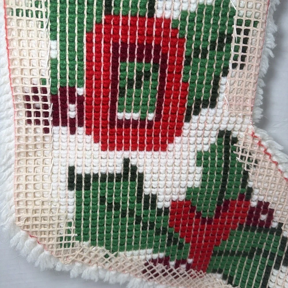 Vintage Handmade Latch Hook Rug Christmas Stocking